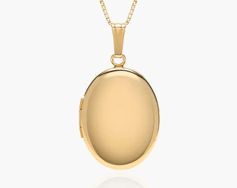 Solid Gold Locket - 14k Locket Necklace for Women - Sold Gold Oval Custom Picture Locket - 14k solid gold locket