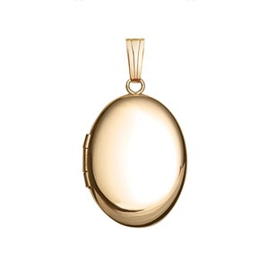 Solid 14k Yellow Gold Oval Photo Locket Necklace for Women