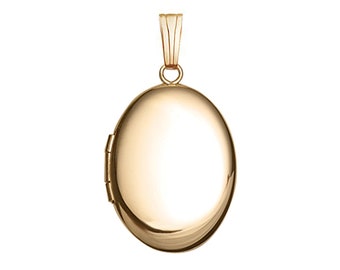 Solid 14k Yellow Gold Oval Photo Locket Necklace for Women
