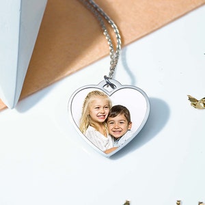 Photo Engraved Necklace - Stainless Steel Photo Engraved Heart Pendant Necklace