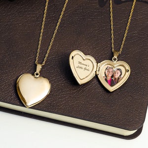 Gold Locket Necklace with Photo Gold Heart Locket Necklace Personalized Gold Locket Necklace for Women image 2