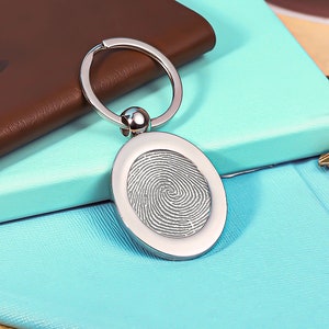 Stainless Steel Custom Fingerprint Oval Keychain