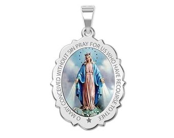 Miraculous Medal Scalloped Oval Color