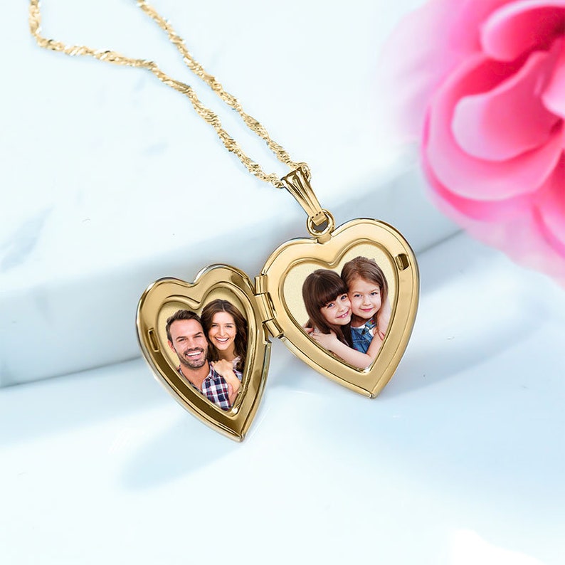 Gold Locket Necklace with Photo Gold Heart Locket Necklace Personalized Gold Locket Necklace for Women image 10