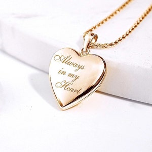 Locket Necklace 14k Gold Always In My Heart Locket Always in My Heart Locket Necklace Picture Locket Necklace in Yellow Gold image 3