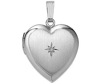 Locket Necklace • Diamond Locket • Diamond Locket Necklace • Sterling Silver Diamond Heart Shaped Photo Locket for Women