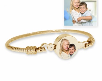 Stainless Steel Photo Engraved Bangle Bracelet