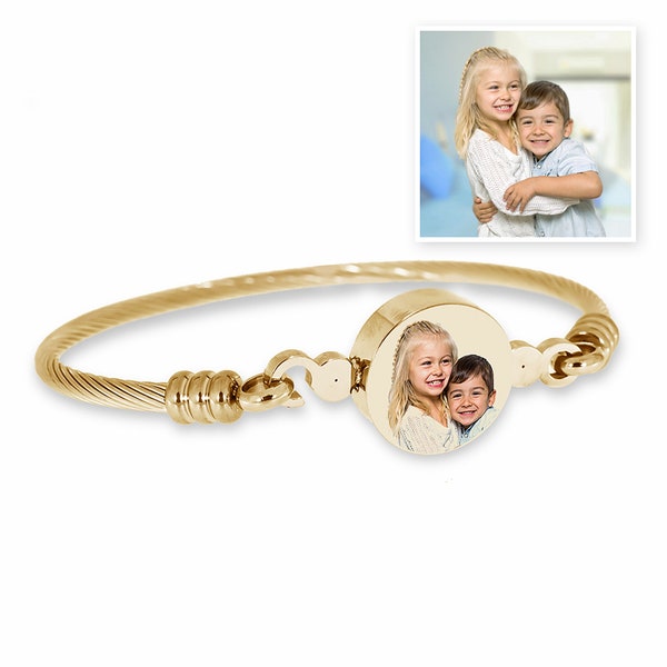 Stainless Steel Photo Engraved Bangle Bracelet