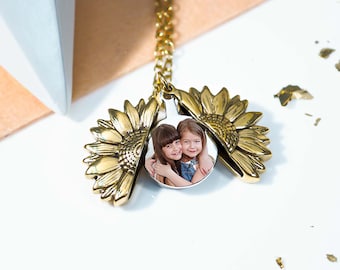 Sunflower Necklace • Sunflower Locket Necklace • Sunflower Charm Necklace • Exclusive Sunflower Photo Locket Necklace & Chain