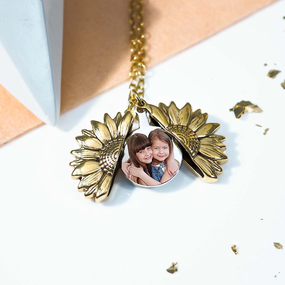 Sunflower Necklace Sunflower Locket Necklace Sunflower Charm Necklace Exclusive Sunflower Photo Locket Necklace Chain