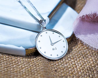 Clock Necklace • Personalized Clock Necklace with Time • Personalized Clock Necklace With Any Time Available
