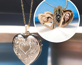 14k Gold Floral Heart 4 Photo Locket 1-1/4 inch x 1-1/4 inch