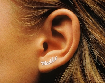 Boucles d'oreilles prénom personnalisées - Boucles d'oreilles prénom - Boucles d'oreilles personnalisées - Bijoux prénom personnalisés - Boucles d'oreilles prénom personnalisées en argent ou en or