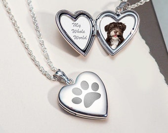 Medaglione con impronta di zampa • Medaglione con zampa • Medaglione con zampa • Collana con impronta di zampa • Medaglione con foto a forma di cuore con stampa di zampa di cane in argento sterling