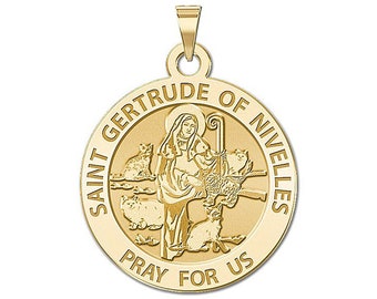 Saint Gertrude of Nivelles Round Religious Medal