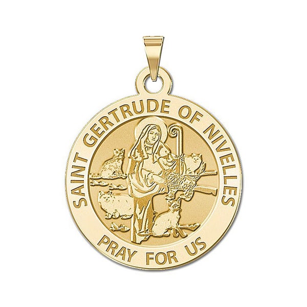 Saint Gertrude of Nivelles Round Religious Medal