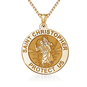 Gold St Christopher Pendant • St Christopher • Gold St Christopher Medal • Gold St Christopher Necklace • Personalized Gold St Christopher
