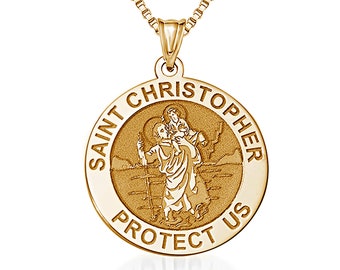 Gold St Christopher Pendant • St Christopher • Gold St Christopher Medal • Gold St Christopher Necklace • Personalized Gold St Christopher