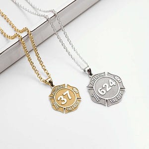 Firefighter Gifts, Firefighter Badge Necklace, Personalized Firefighter Badge with any Number & Department, Firefighter Necklace