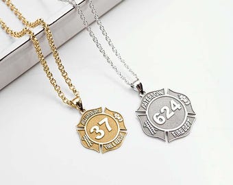 Firefighter Gifts, Firefighter Badge Necklace, Personalized Firefighter Badge with any Number & Department, Firefighter Necklace