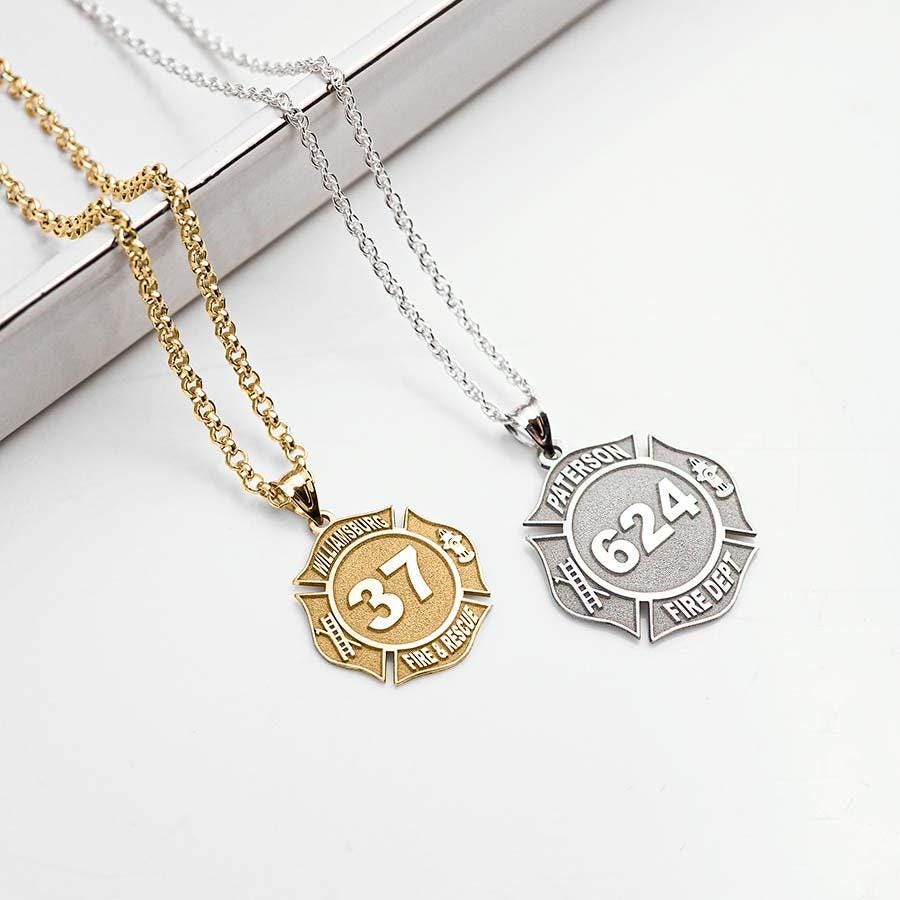 Firefighter Gifts, Firefighter Badge Necklace, Personalized Firefighter Badge with any Number & Department, Firefighter Necklace