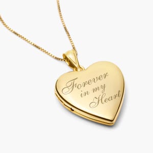 Złoty naszyjnik z medalionem Forever In My Heart ze zdjęciem, żółty złoty medalion ze zdjęciem Forever In My Heart, solidny złoty naszyjnik z medalionem w kształcie serca