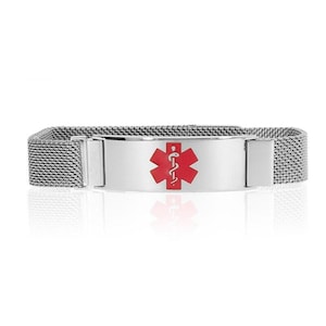 Women&#39;s Stainless Steel Medical ID Magnetic Clasp Mesh Medical ID Bracelet
