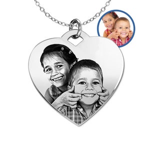 Antiqued Laser Carved Sterling Silver Photo Heart Necklace