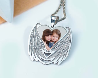 Custom Photo Engraved Angel Wing Pendant