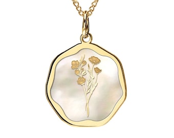 Personalized Birth Flower Heptagon Necklace