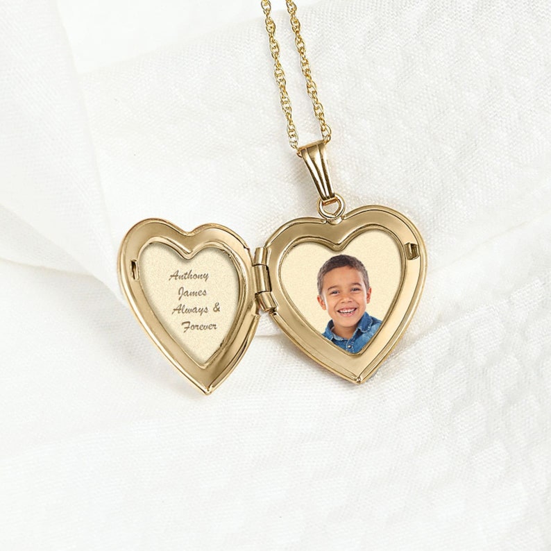 Locket Necklace 14k Gold Always In My Heart Locket Always in My Heart Locket Necklace Picture Locket Necklace in Yellow Gold image 8
