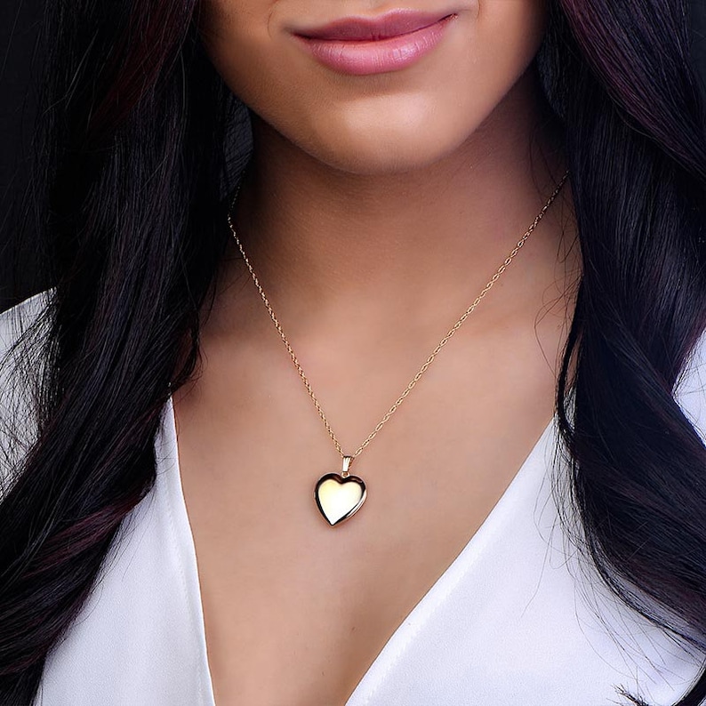 Gold Locket Necklace with Photo Gold Heart Locket Necklace Personalized Gold Locket Necklace for Women image 3