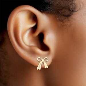 Ribbon Bow Earrings for Women - Personalized Name Bow Earrings in Silver, Gold & Rose Gold
