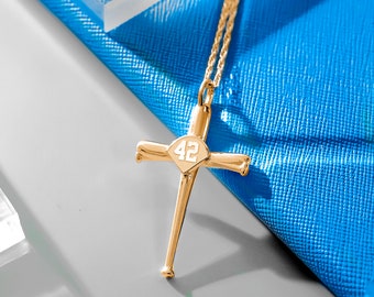 Cadeau de baseball - Collier croix de baseball • Pendentif de collier croix batte de baseball avec numéro • Bijoux de baseball • Cadeaux batte de baseball