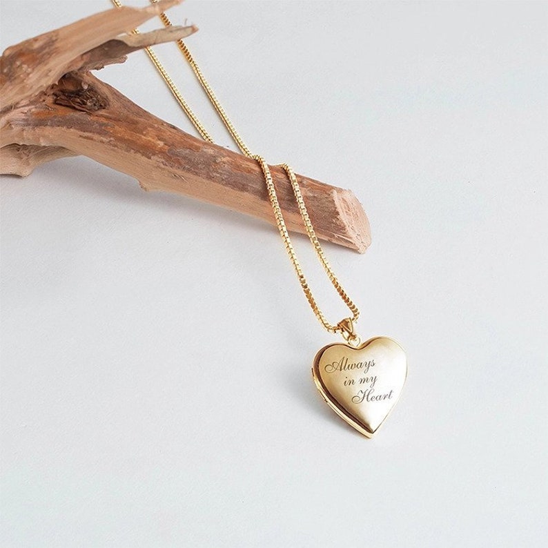 Locket Necklace 14k Gold Always In My Heart Locket Always in My Heart Locket Necklace Picture Locket Necklace in Yellow Gold image 10