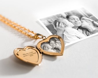 Classic Gold Locket Necklace with Photo - Gold Heart Locket Necklace - Gold Heart Locket Necklace - Gold Heart Locket With Photo Inside