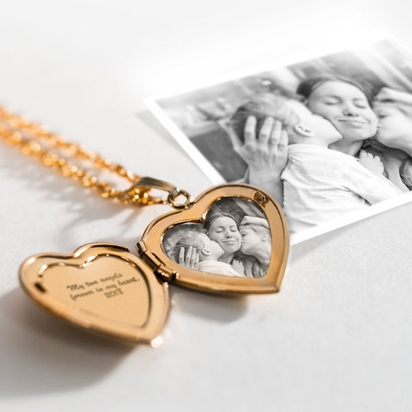 Classic Gold Locket Necklace with Photo - Gold Heart Locket Necklace - Gold Heart Locket Necklace - Gold Heart Locket With Photo Inside