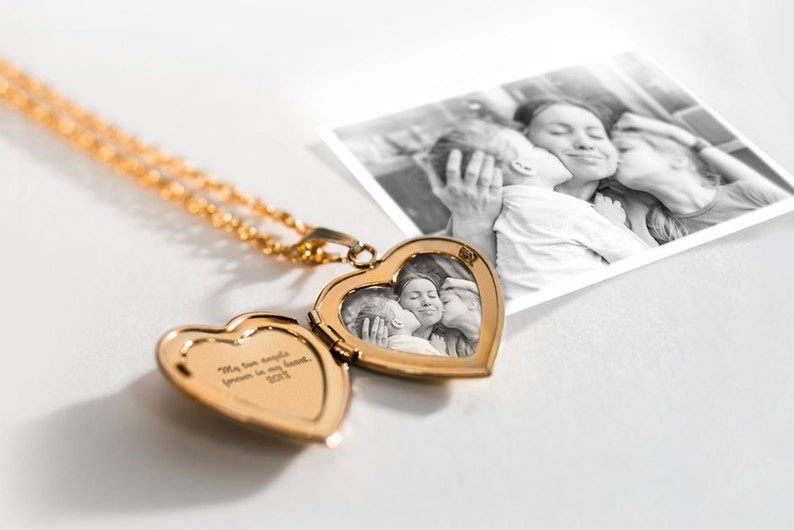 Gold Locket Necklace with Photo Gold Heart Locket Necklace Personalized Gold Locket Necklace for Women image 5