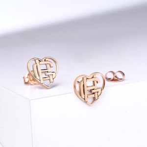 Heart Earrings - Heart Monogram Earrings - Heart Shaped Monogram Overlapping Initial Earrings for Women