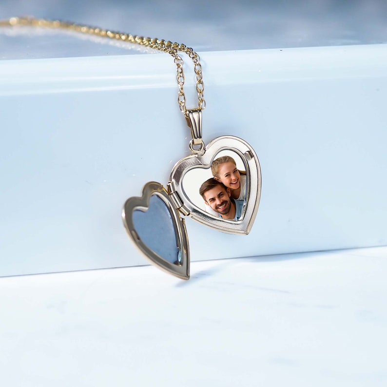 Gold Locket Necklace with Photo Gold Heart Locket Necklace Personalized Gold Locket Necklace for Women image 8