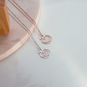 Teacher Necklace • Necklace for Teachers • Teachers Gift • Personalized Teacher Apple Name Necklace with Chain Included