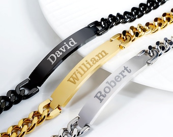 Personalized Mens ID Bracelet - Mens Custom Engraved ID Bracelet