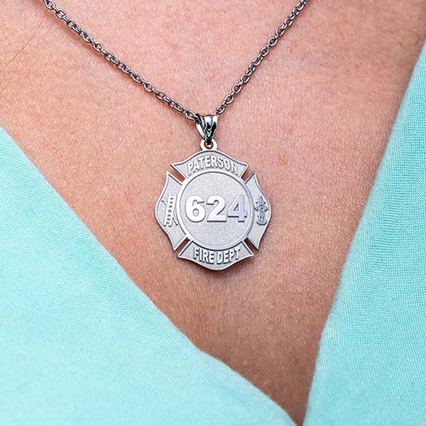 Firefighter Gifts - Firefighter Badge Necklace - Personalized Firefighter Badge with Any Number & Department