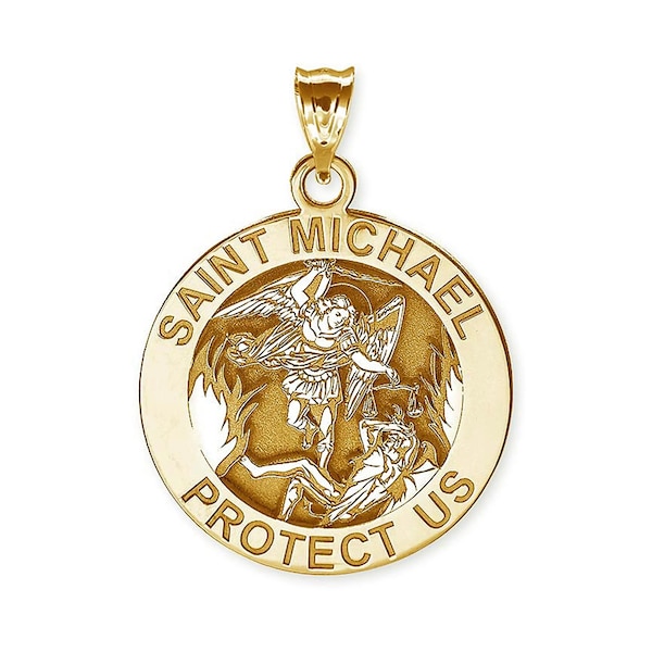 Solid 14K Gold Saint Michael Round Religious Medal