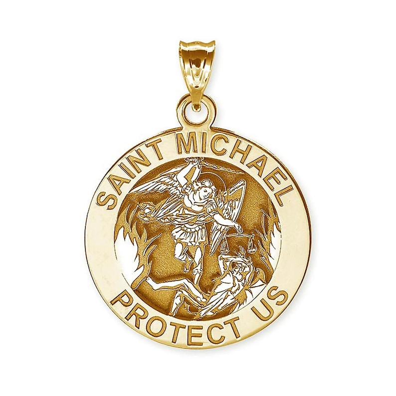 Solid 14K Gold Saint Michael Round Religious Medal image 1