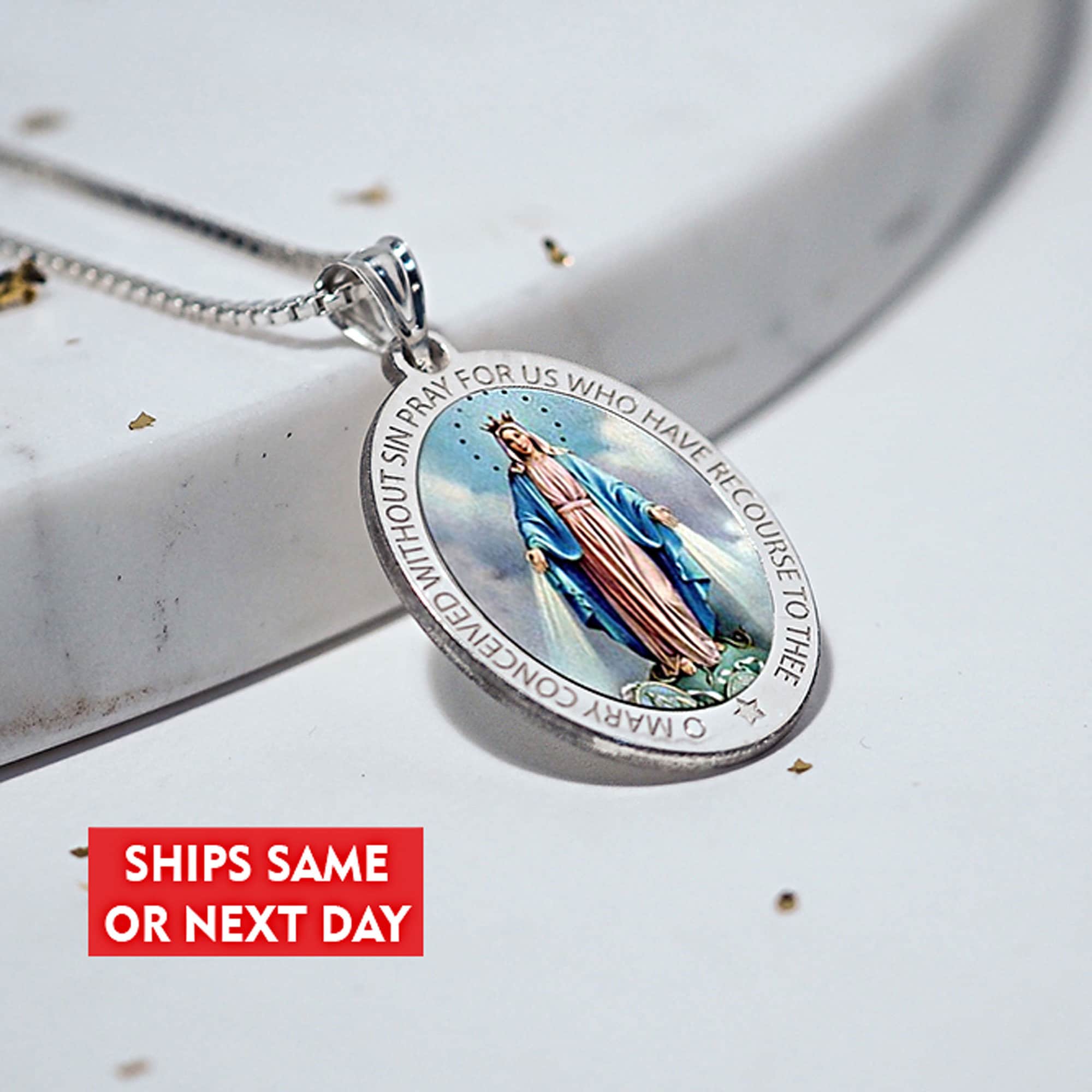 10mm x 22mm Jewel Tie 925 Sterling Silver Miraculous Medal 10mm x 22mm Jewel Tie 925 Sterling Silver Miraculous Medal
