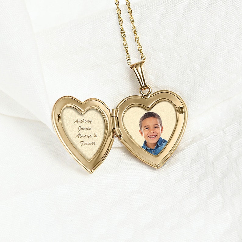 Locket Necklace 14k Gold Always In My Heart Locket Always in My Heart Locket Necklace Picture Locket Necklace in Yellow Gold image 6