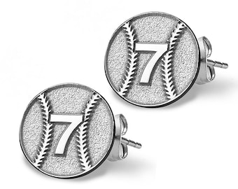 Boucles d'oreilles baseball - Puces d'oreilles chiffres baseball personnalisés en argent ou en or avec n'importe quel nombre disponible.