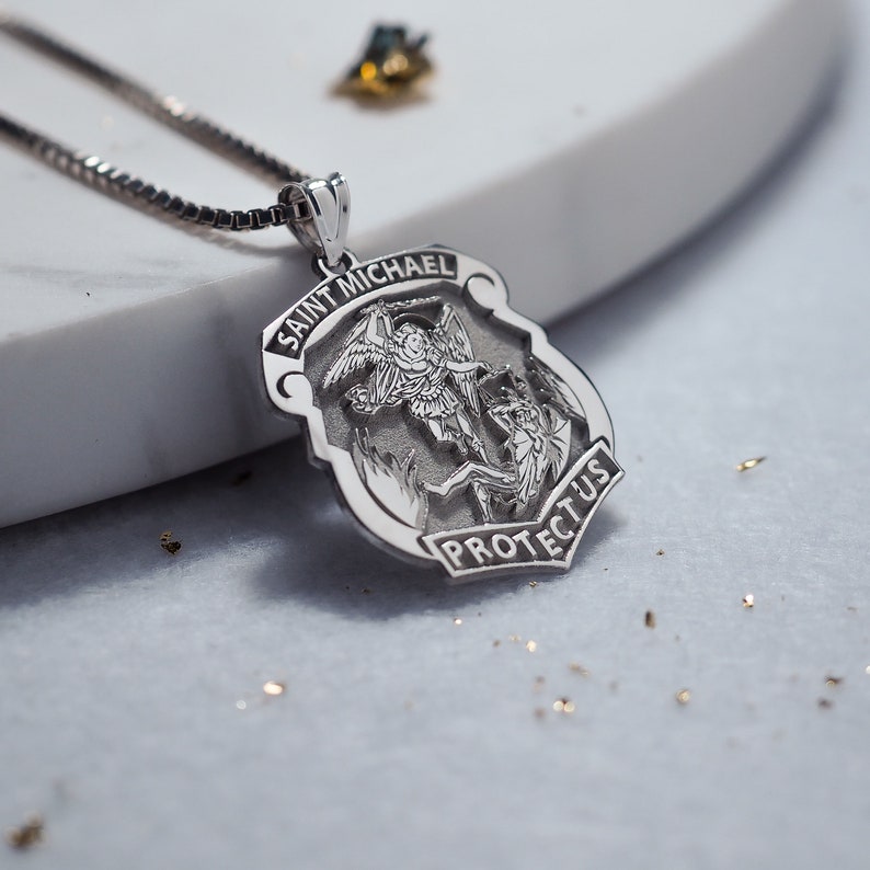 Solid 14K Gold Saint Michael Badge Etsy