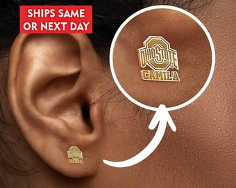 Personalized Pair of Ohio State Logo with Name Earrings